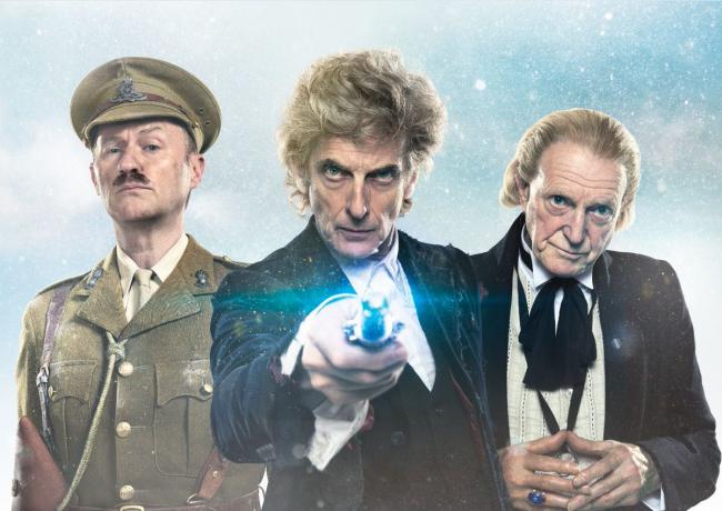 Mark Gatiss als Brigadier, Peter Capaldi als Twelve und David Bradley als erster Doctor